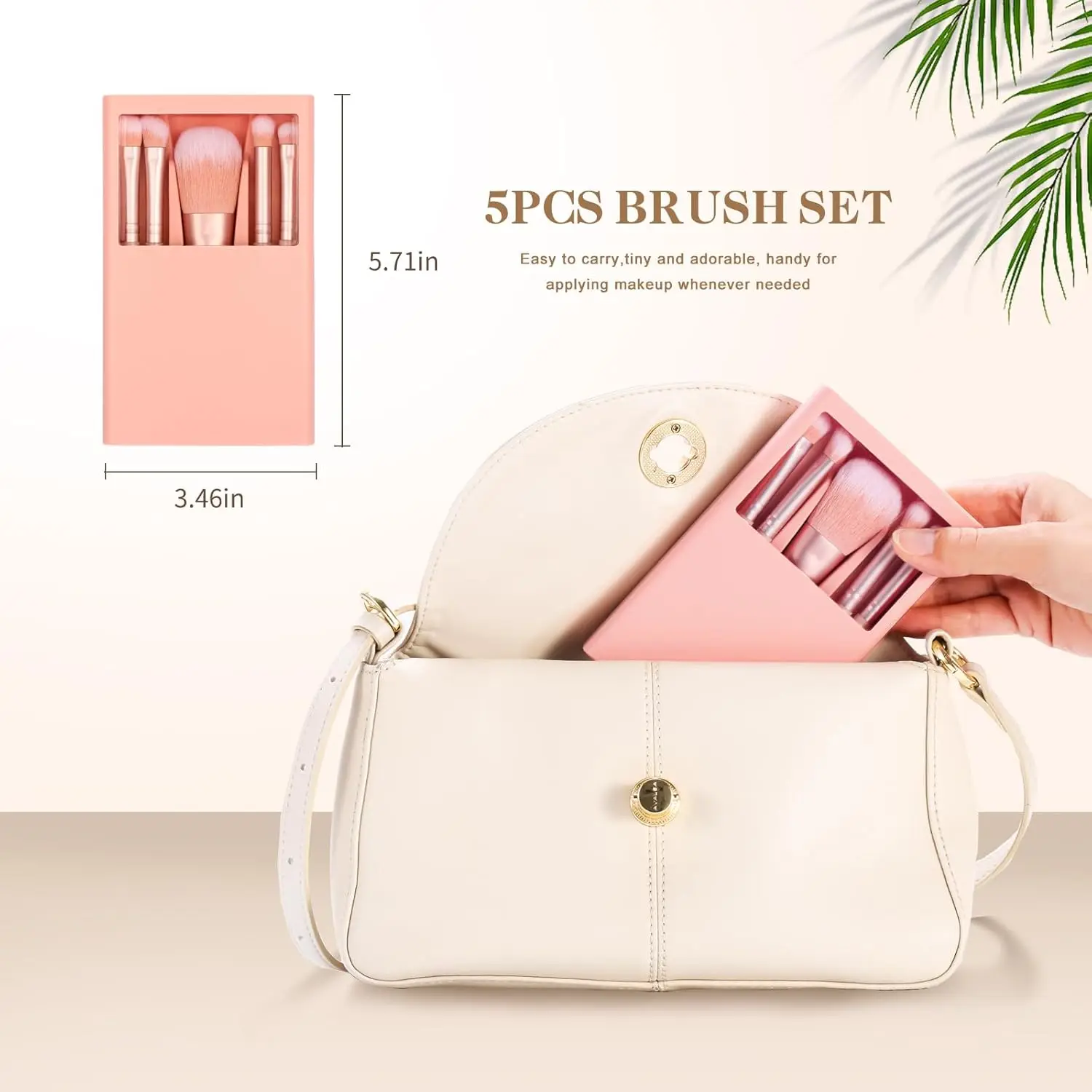 Set di pennelli per trucco da 5 pezzi con specchio, kit cosmetico portatile per fard in polvere morbida da viaggio