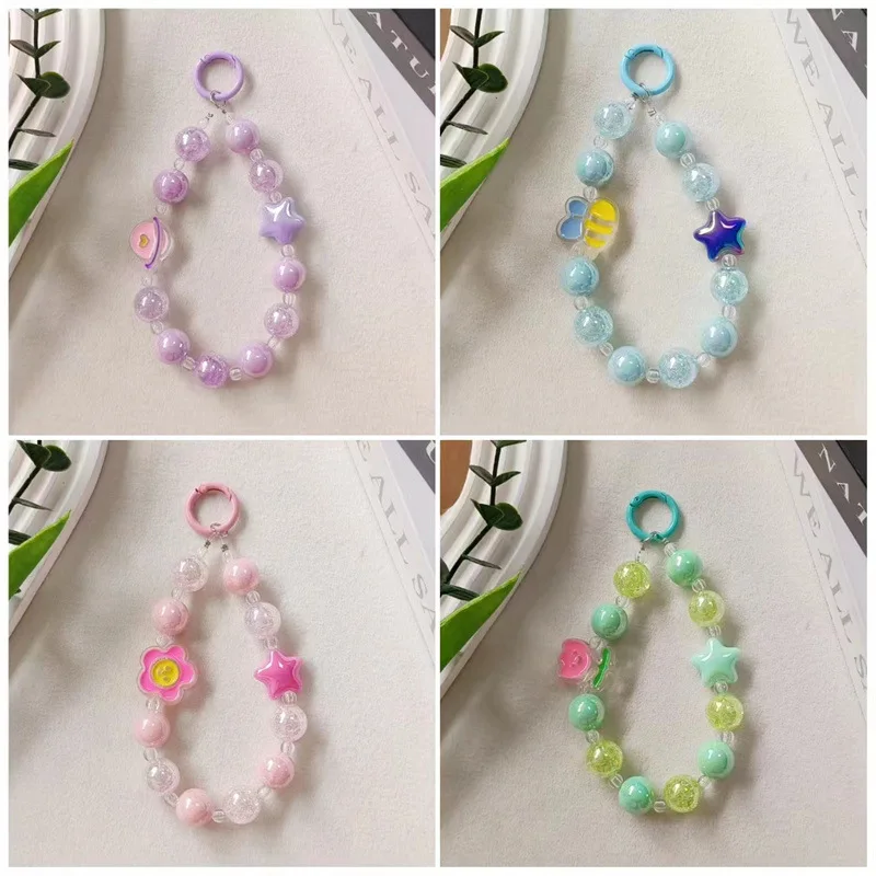 Cadena con cuentas de amor y flores para teléfono móvil, cadena colgante de Color caramelo con cara sonriente bonita, temperamento femenino, regalo creativo