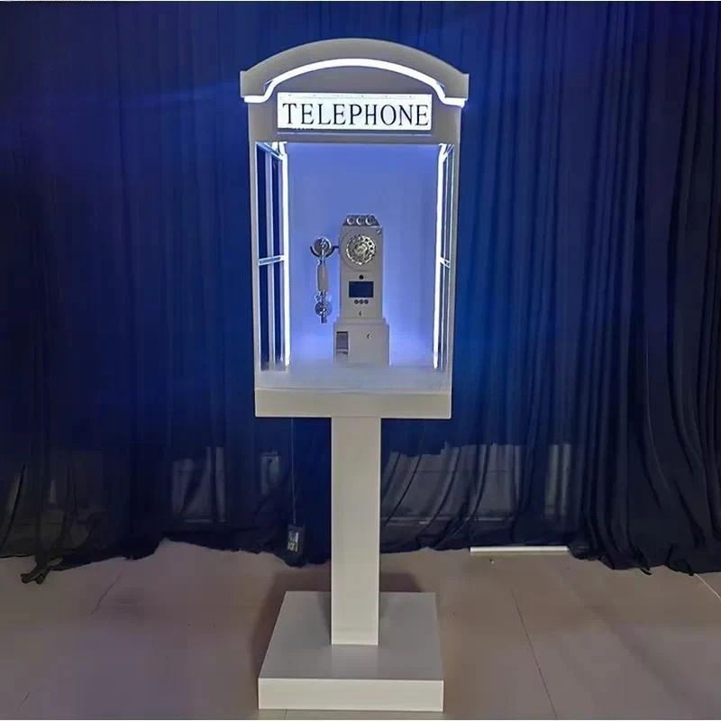 Wedding Phone Booth with Lights Standing Message Video Audio Guest Book Decorated Light Up Photo Station for Reception Party