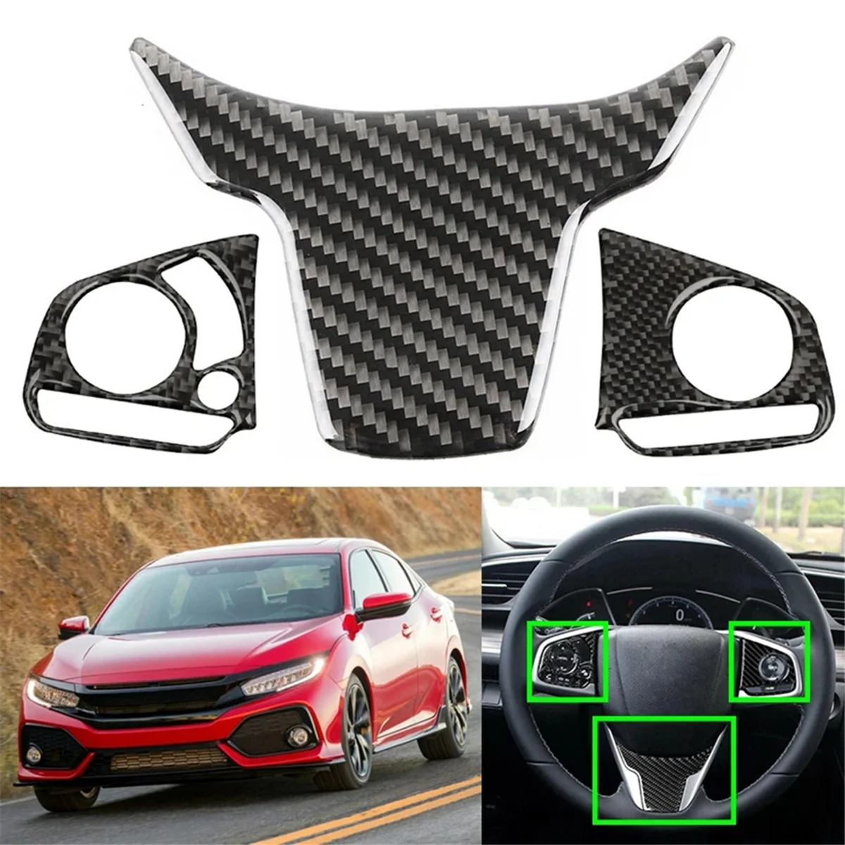 Car Steering Wheel Cover Trims Accessories Carbon Fiber Look for 10Th 2016 2017 2018 2019 2020 2021