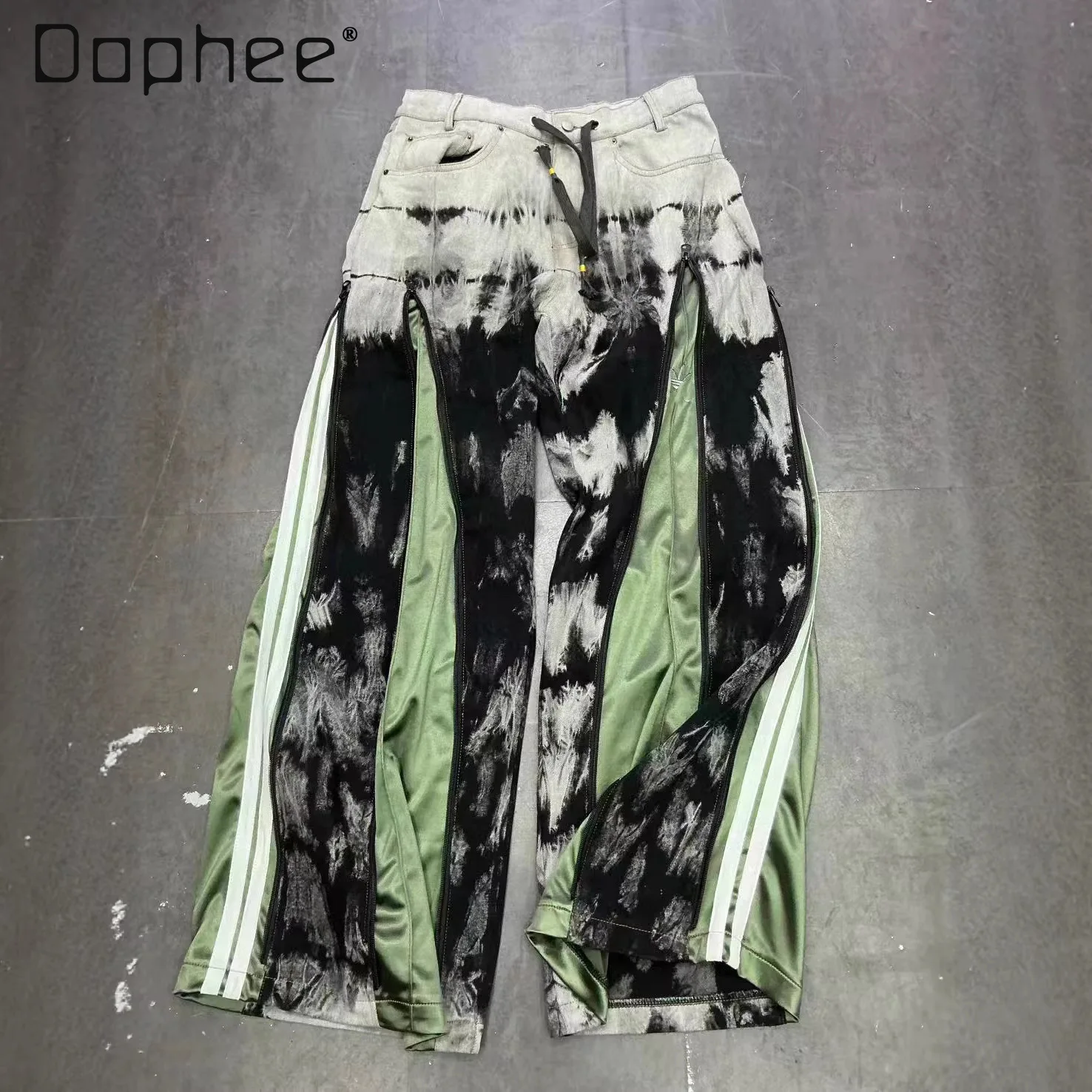 

European Style Women's Casual Pants 2026 Spring High Street Fashion Patchwork Striped Trendy Drawstring Straight Leg Trousers