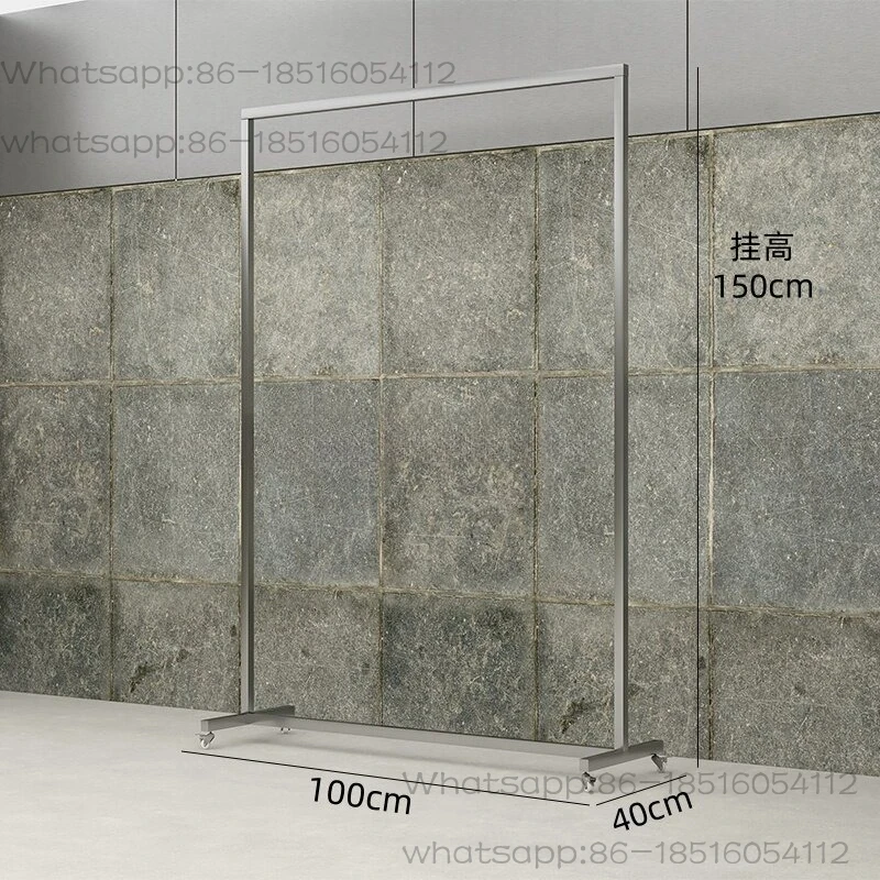 Garment Store Floor Display Shelf Mobile Simple Stainless Steel Island Rack with Wheels New Hanging Hanger