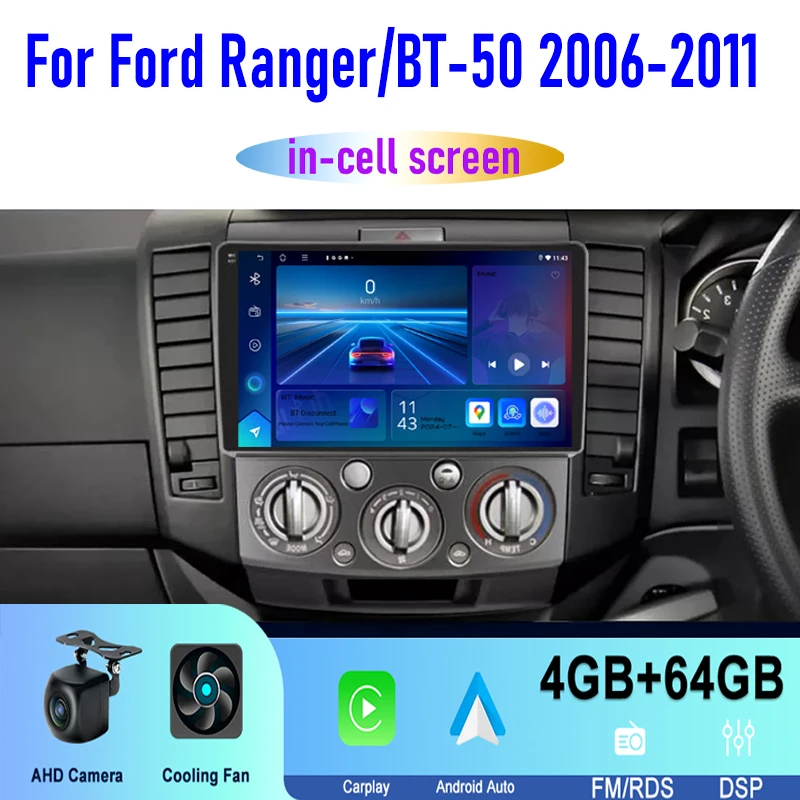 

9" For Ford Ranger/BT-50 2006-2011 Car Stereo Radio Wireless Carplay Android 13 Auto Google Map Steering Wheel Control GPS WIFI