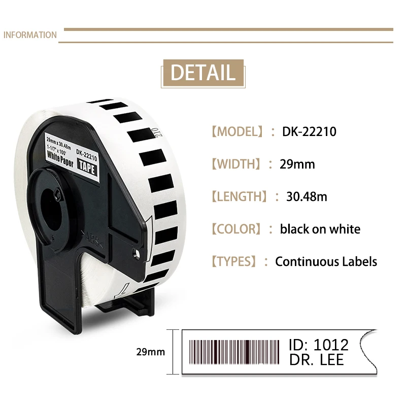 1Roll for DK-22210 Labels Thermal Sticker 29mm Width Continuous Paper Labels DK22210 for QL-500 QL-550 QL-570