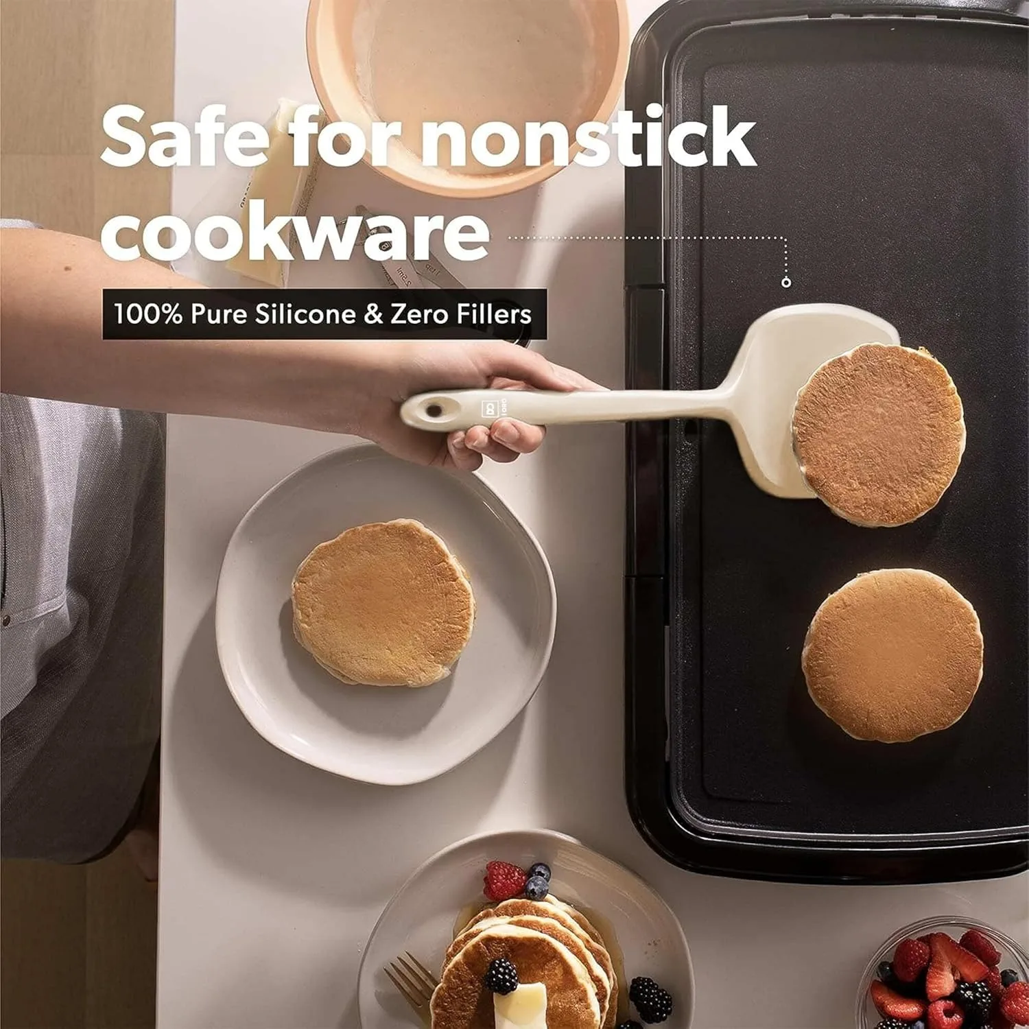 Silicone Flip Scooter Set - For Non stick Cookware -600 ° F Heat Resistant Bisphenol A (4 pieces, Clay)