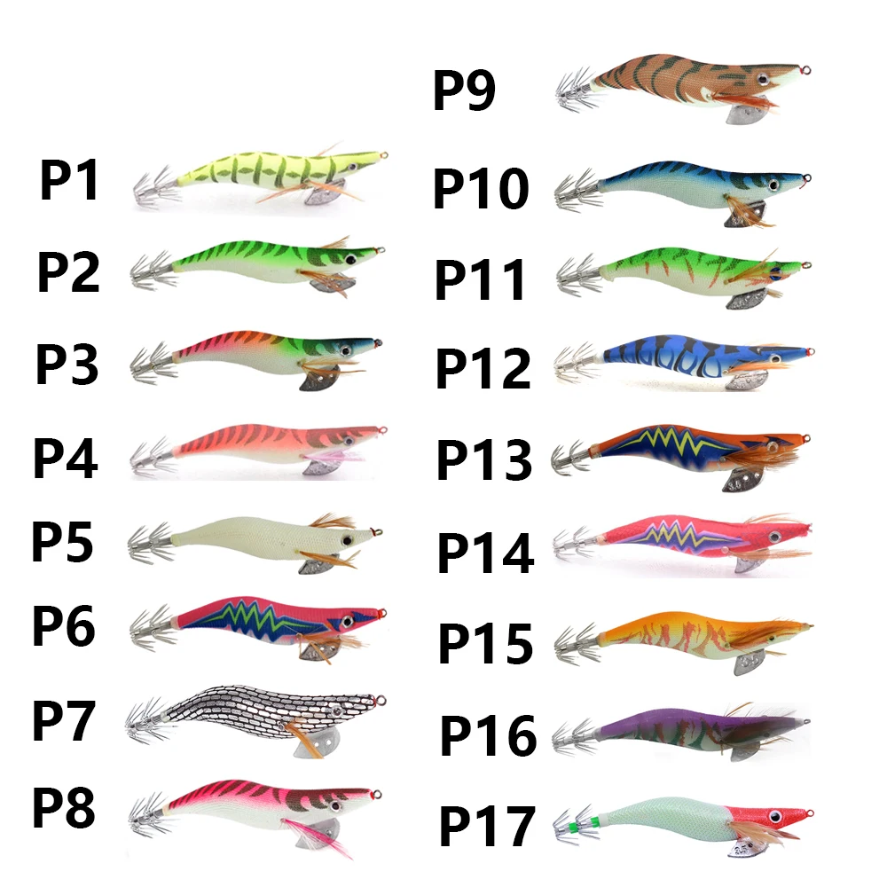 Glow Wood Shrimp Squid Jigs with Premium Squid Hooks for Saltwater Night Angling Cuttlefish Squid Outdoor Fishing Supplies