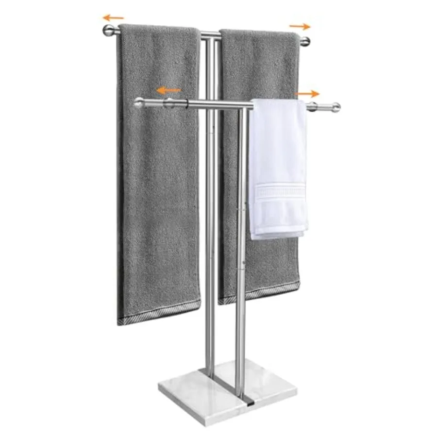

40" Standing Towel Rack with Weighted Marble Base Width Adjustable and Taller Bathroom Towel Rack Stand 2-Tier Towel Racks for