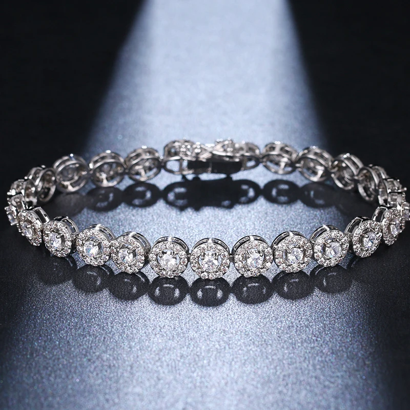 SUGO Classic Hot Sale High Quality Shiny White Round Cubic Zirconia Bracelets for Trend Women Wedding Party Dazzling Jewelry