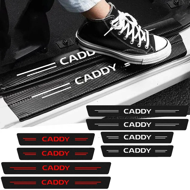 

Cup Holders For Volkswagen CADDY Logo Car Threshold Decor Decals, Welcome Pedal Protection Sticker, Carbon Fiber Leather Trunk B