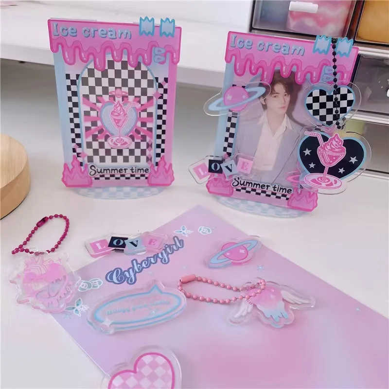 Kawaii Pink desktop display Acrylic photo frame Kpop Photocard Holder 3 inch Protective Case Photo Sleeves Gift Decoration