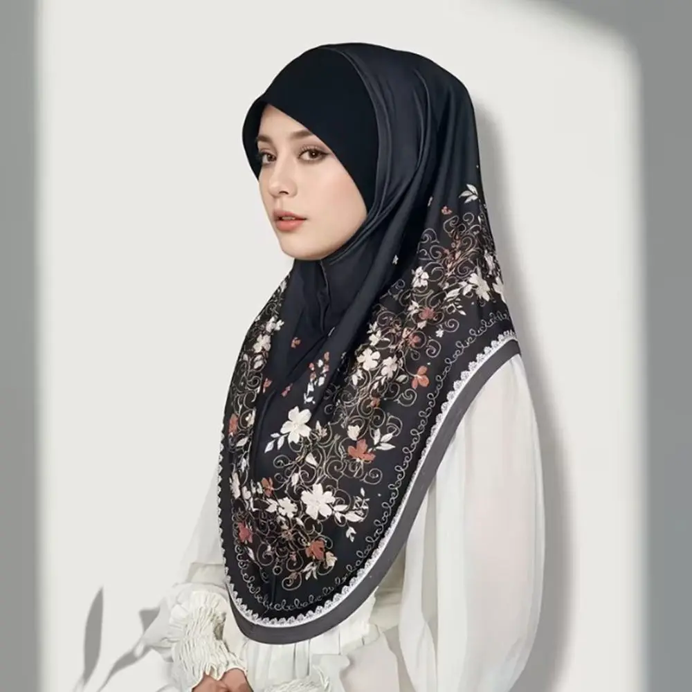 Breathable Eid Al-Fitr Long Floral Turban Adjustable Cotton Printed Arab Lady Headscarf Versatile Multiple Colors