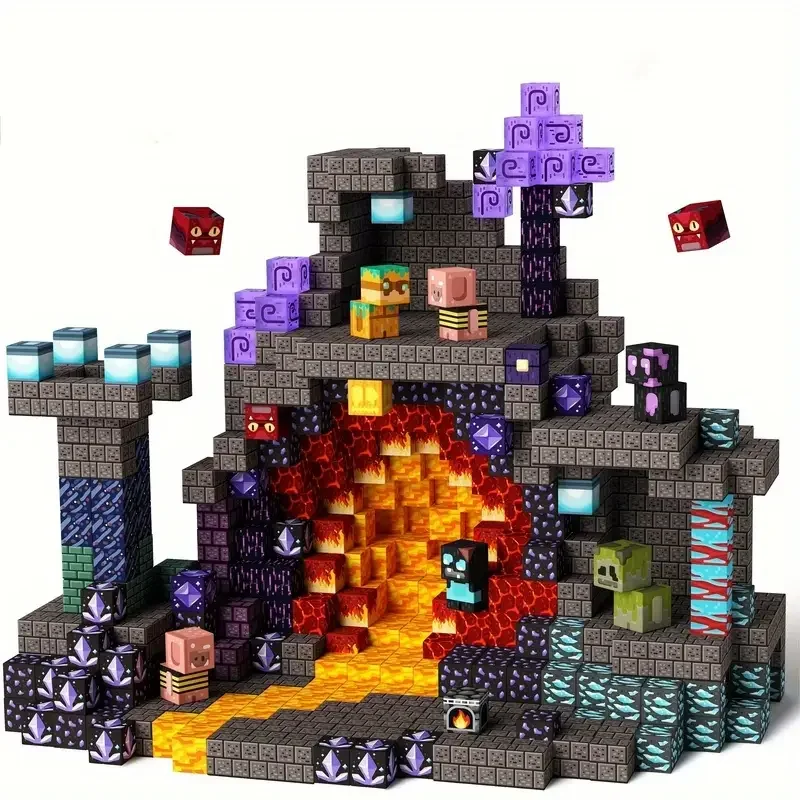 Magnetic Building Blocks Mine World Magnet Cube for Stacking Construction Set Educate Sensory Toys Kids Boys Girls Ages 3+ DIY