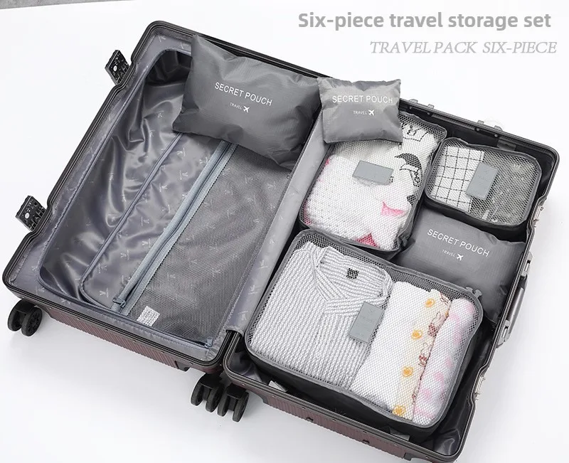 Travel Organizer Storage Bag 6pcs/set High Capacity Portable Water-resistant Suitcase Garment Lingerie Anti-dust Sorting Pouch