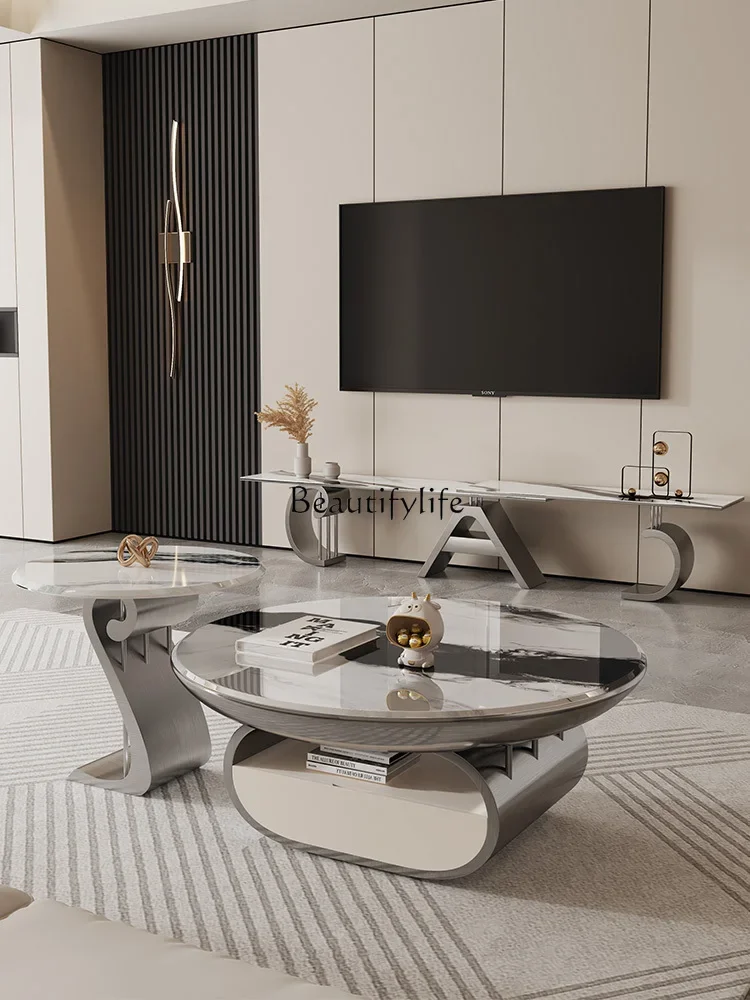

LJYLight luxury modern high-end microcrystalline stone design medium and small apartment coffee table TV cabinet