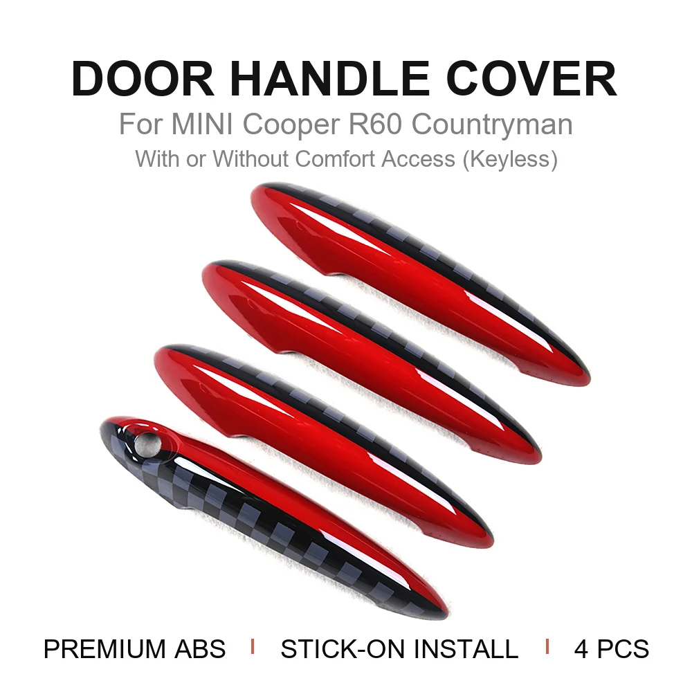 For MINI Cooper R60 Countryman 2010-2016 PC Chequered Door Handle Cover Sticker 4pcs Set Stick-on Keyless Non-Keyless