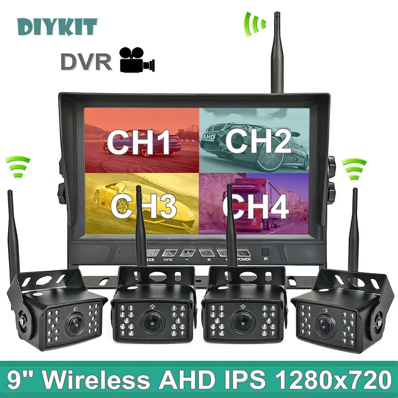 

DIYKIT 9" 1280x720 High Definition AHD Wireless Truck DVR Monitor Night Vision Reverse Backup Recorder Wifi Camera For Bus Car