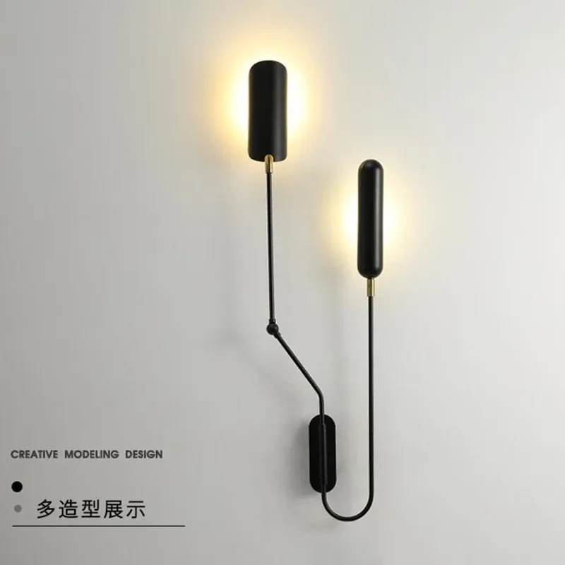 Industrial Adjustable switch Wall Lamp Creative Long arm Reading Bedside Vintage Retro Led E27 Wall Lights Fexibleable Black