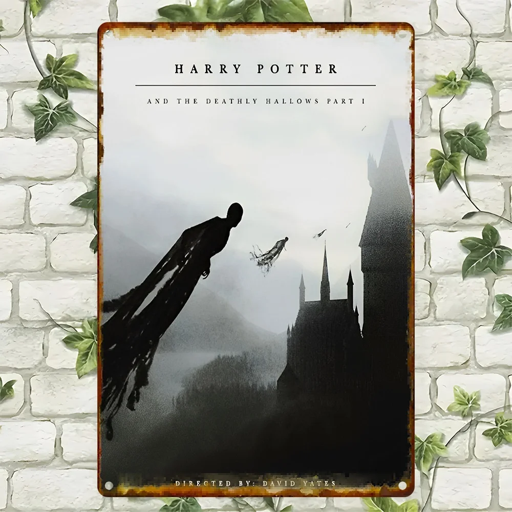 1 pieza WB Harry Potter y las reliquias de la muerte parte 1 arte de pared de Metal-letrero de estaño de hierro Vintage con el castillo y el búho de los huecos de Dursley