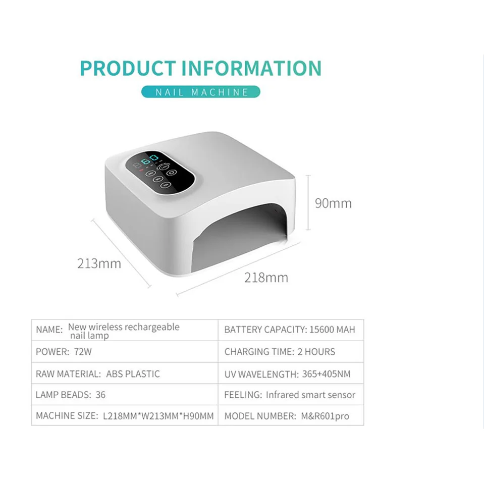 Professional Cordless 15600mah 72w Gel Dryer Nail Lamp Nail Polish Dryer With Sensor 4 Timer