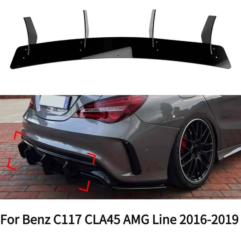 

Задний бампер для Mercedes Benz C117 CLA45 AMG Line 2016-2019, нижний диффузор, спойлер для губ, автомобильные аксессуары, 4 плавника