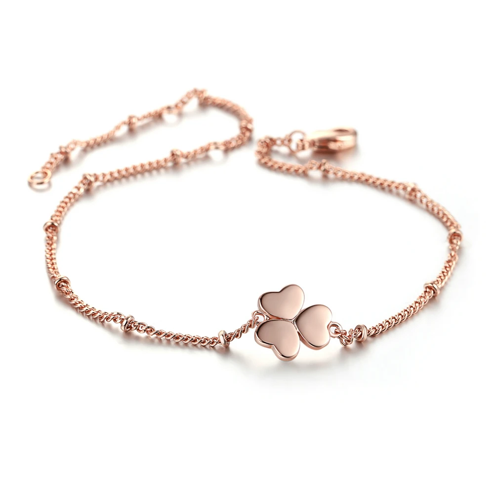 Heart Clover Charming Bracelet Rose Gold Color Jewelry Party Wedding Gift For Women Top Quality H142