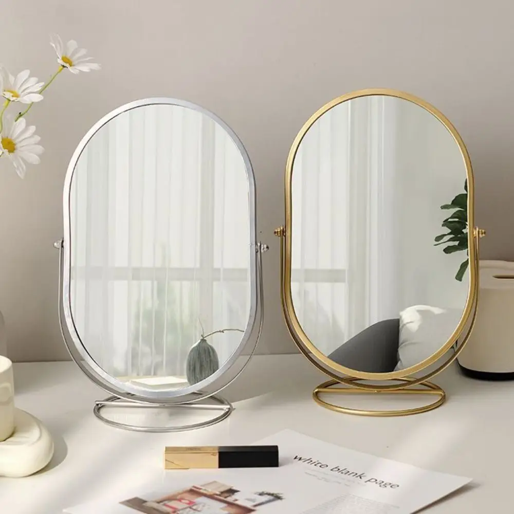 360° Rotatable Makeup Mirror Light Luxury Oval Vanity Mirror Home Decoration Simple Desktop Stand Mirror Student Dormitory