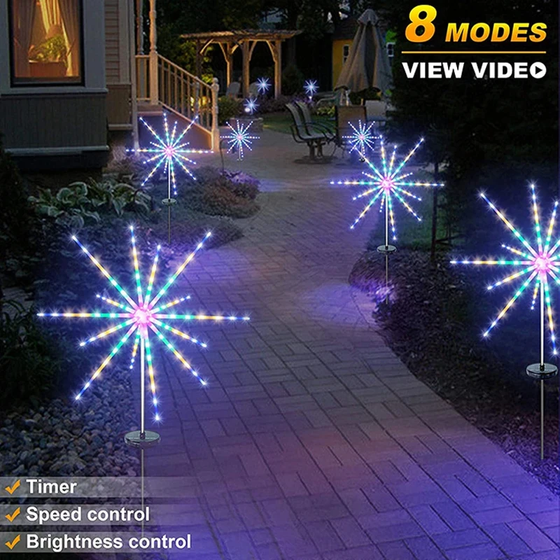2PCSolar Light Outdoor Waterproof Courtyard Garden Street Pathway Lamps Christmas Decoration Landscape LED Solar Firework Lights