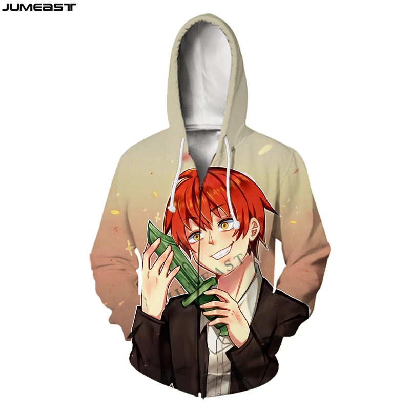 

Jumeast Men's Jacket Women's Hoodies Cartoon Anime Assassination Classroom 3D Oversized Zipper Coat Spring Autumn Tracksuit