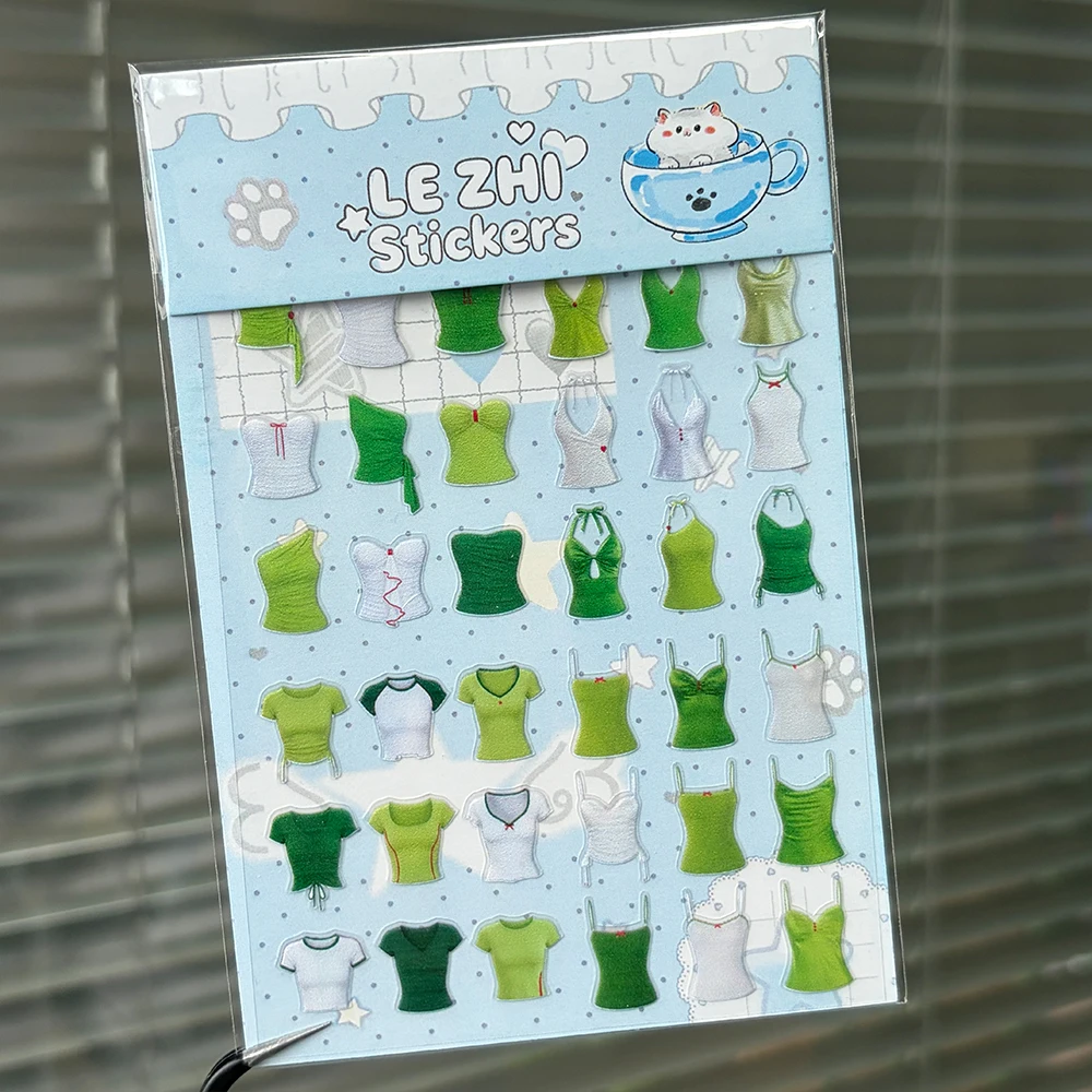 LEZHI Cute Green Outfit Deco Stickers Dress Up Design for Journaling Scrapbook Album DIY Paper Craft Projects Sweet Girl Gifts