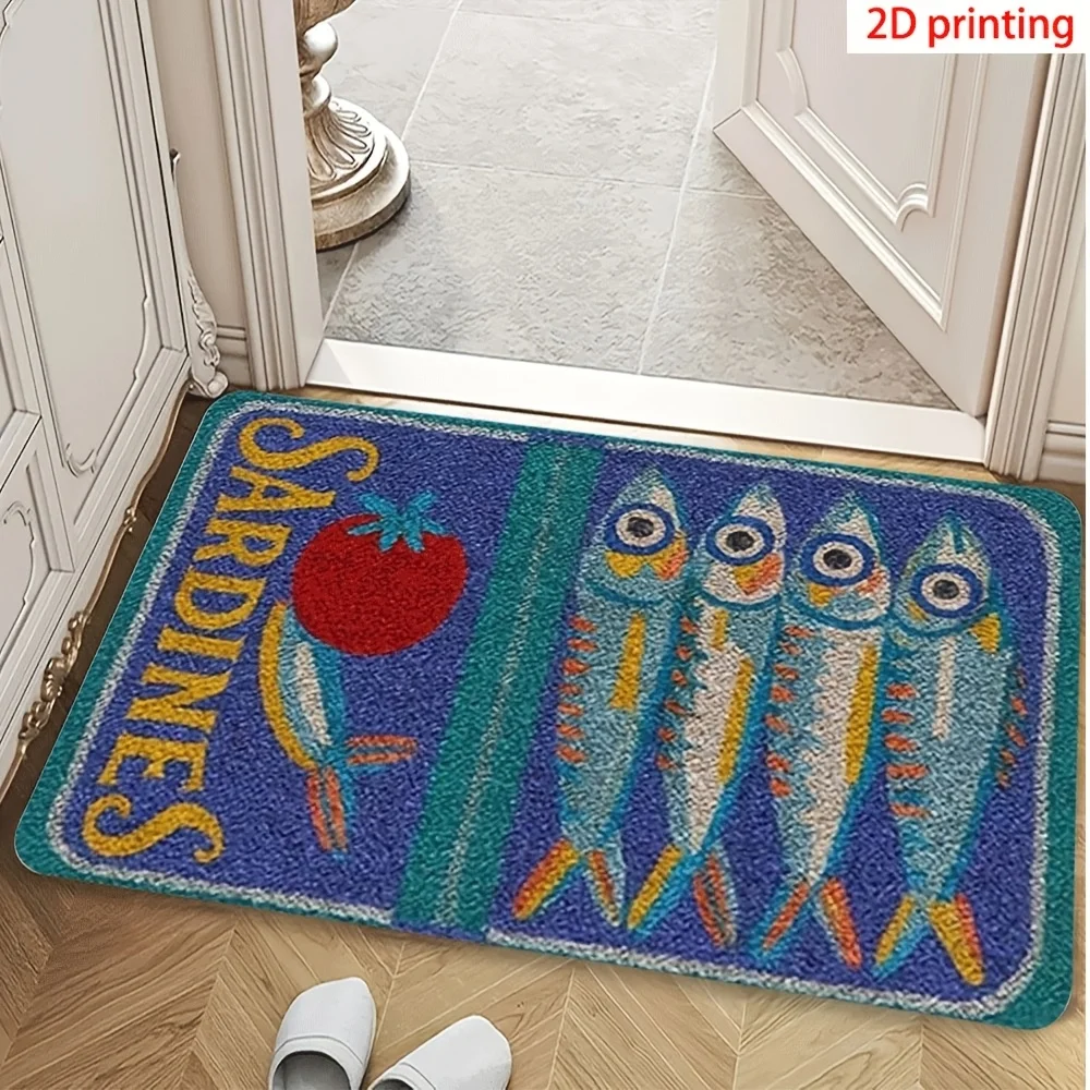 Retro Sardine Print Door Mat Vintage   Entry  Artistic  Floor  Home Front  Interior  Decor Accessory for House Entryway Styling