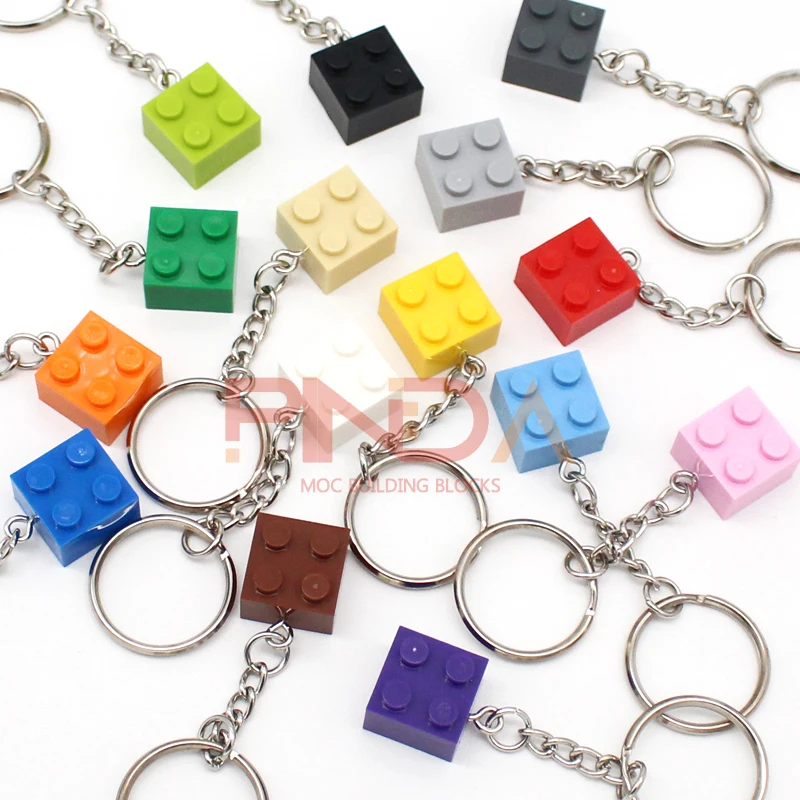 10Pcs MOC 2x2  Building Blocks Key Chain  Creative Gift Bricks Plate Compatible with MOC Brick Keychain