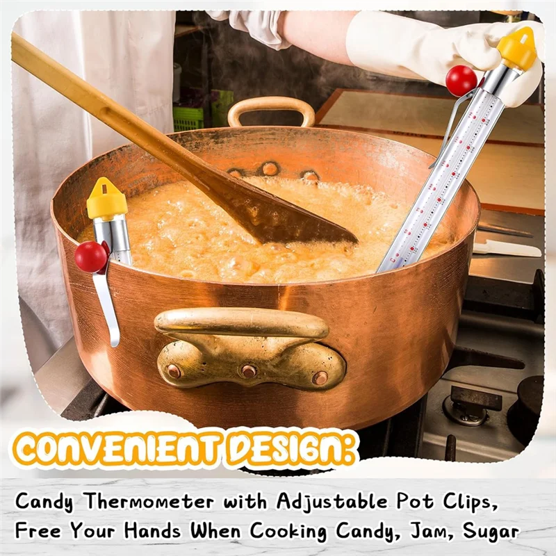 ABFY-2Pcs Candy Thermometer With Pot Clip 8Inch Deep Fry Oil Thermometer Instant Read Cooking Food Thermometers Sugar Syrup