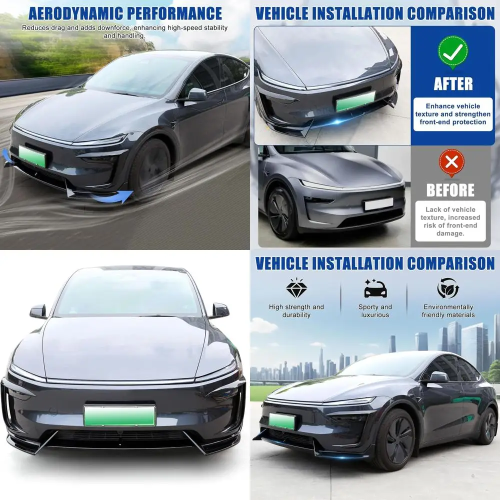 

Губа переднего бампера подходит для Tesla Model Y Juniper 2026, разветвитель из АБС-пластика (черный глянцевый)