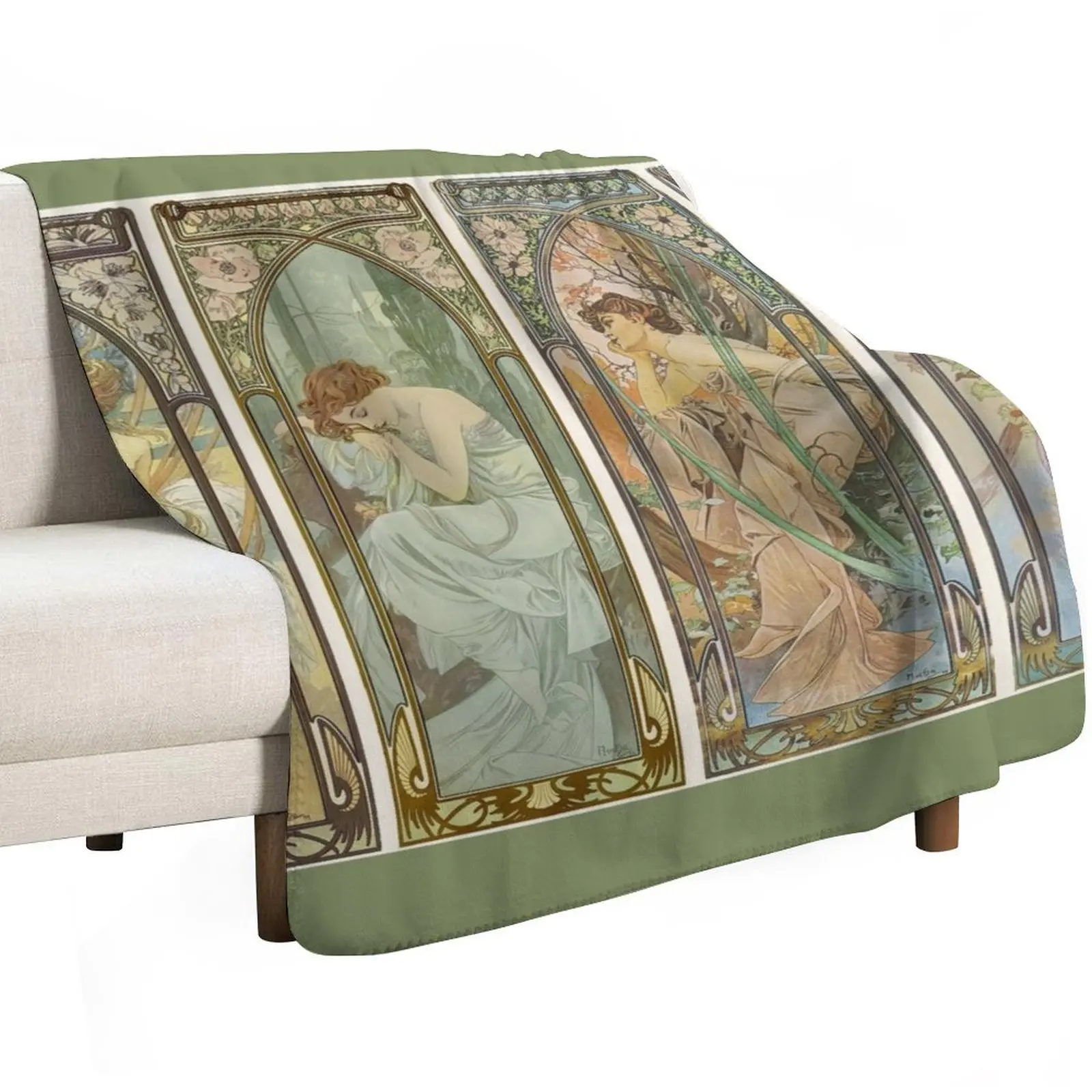 HD. The times of the day (1899) serie Alphonse Mucha HIGH DEFINITION Throw Blanket Summer Giant Sofa Plush Polar Furrys Blankets
