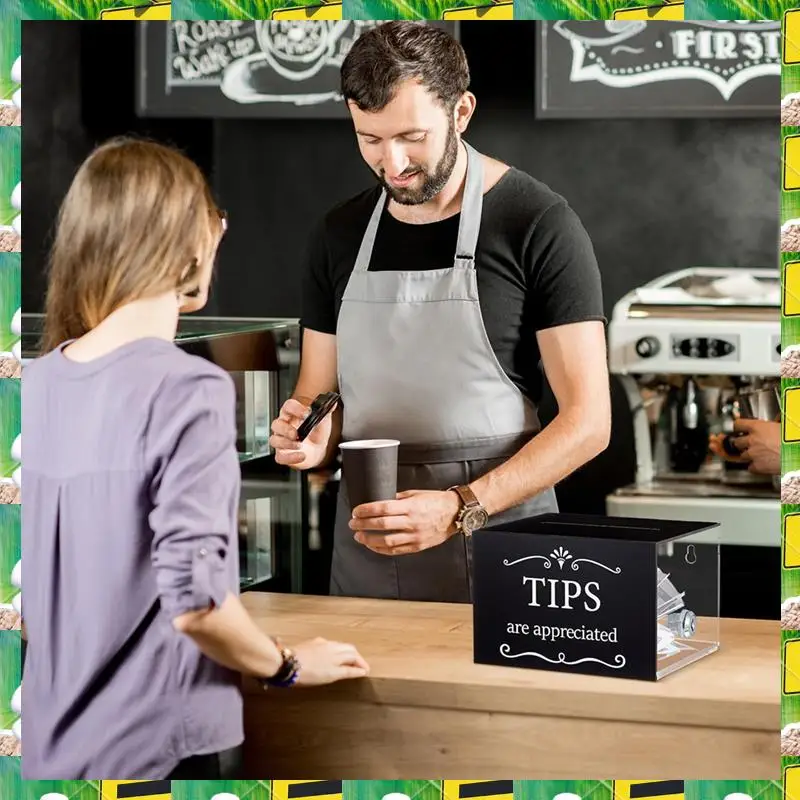 3C Electron Tip Jars For Money 6 X 4 X 5 Inch Tip Collection Box With Lock Donation Suggestion Box For Tip Storage Raffling Box,