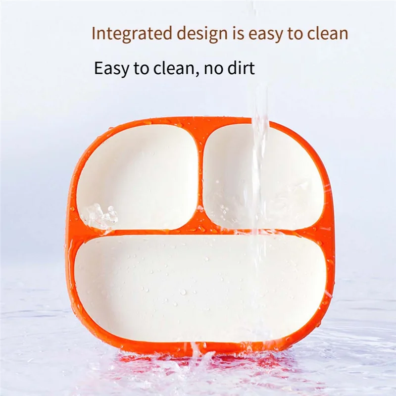 BMBY-Children's Compartmentalized Dinner Plate Silicone Suction Cup Bowl Suction Cup Tableware Orange