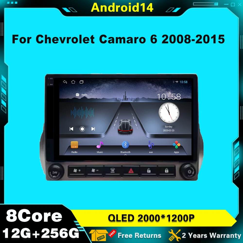 Автомобильный радиоприемник для Chevrolet Camaro 6 2008-2015, Android 14, GPS, Wi-Fi, Carplay, навигация, стерео экран, Bluetooth, мультимедийный плеер