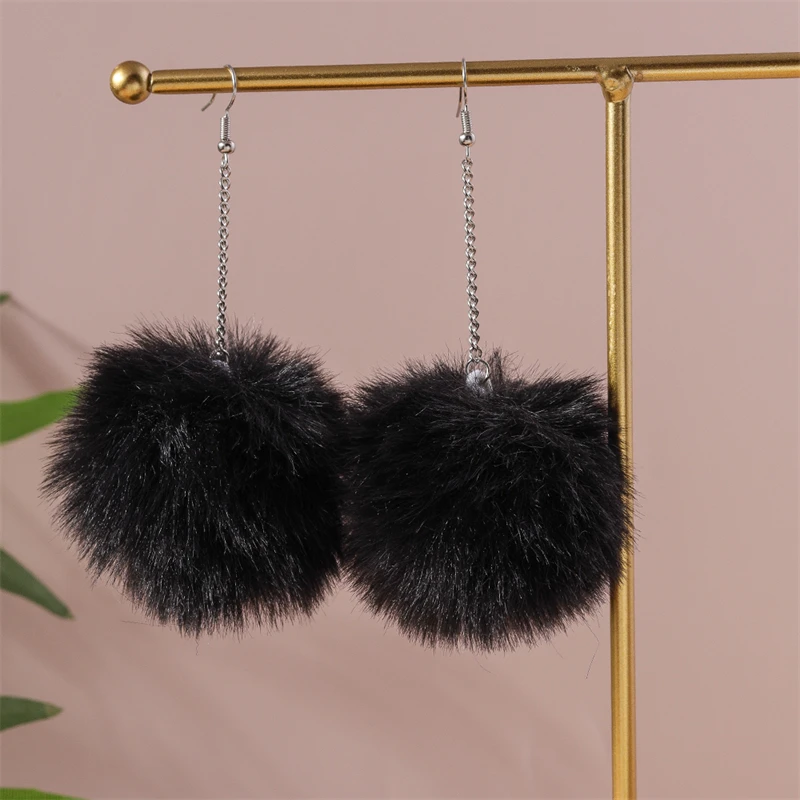 Trendige bunte große Plüsch-Kugel-Ohrringe für Frauen und Mädchen, Party, Festival, Schmuck, Geschenke – Detail 14