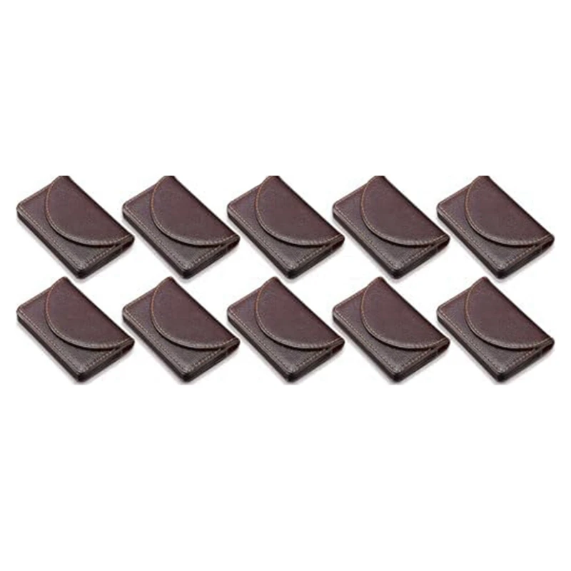 

10 Pcs Business Card Holder Bulk PU Leather Business Card Case Pocket Business Card Organizer With Magnetic Shut Brown