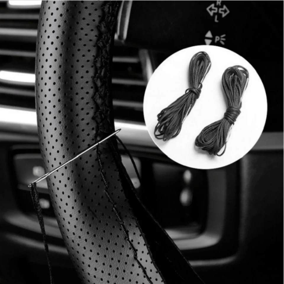 Funda para Volante de Coche Diy de Cuero Sintético con Trenzado de Aguja, Antideslizante, Accesorio de Estilo Interior para Coche