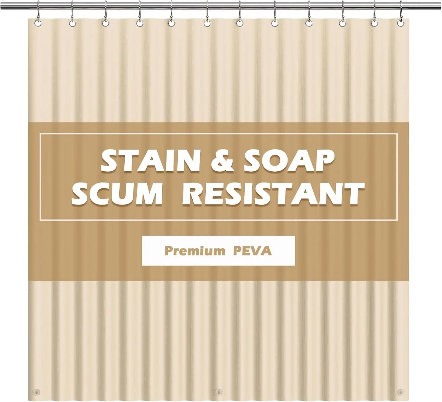 

PEVA Waterproof Shower Curtain Liner 72x72, No Chemical Smell, Weighted Magnets, Rustproof Grommets