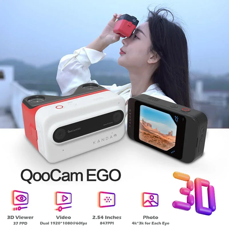 Kandao QooCam EGO 3D Stereo VR Camera 4K 60FPS 65 Inch Large Screen Waterproof 6-Axis Anti-Shake Digital Sports Camera
