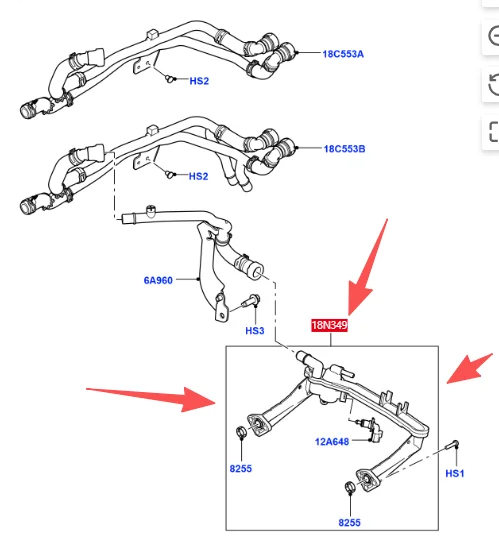 Tubo colector de calentador de manguera de agua de aluminio con Sensor para Jaguar XF XE XJ Land Rover Range Sport LR4 V6