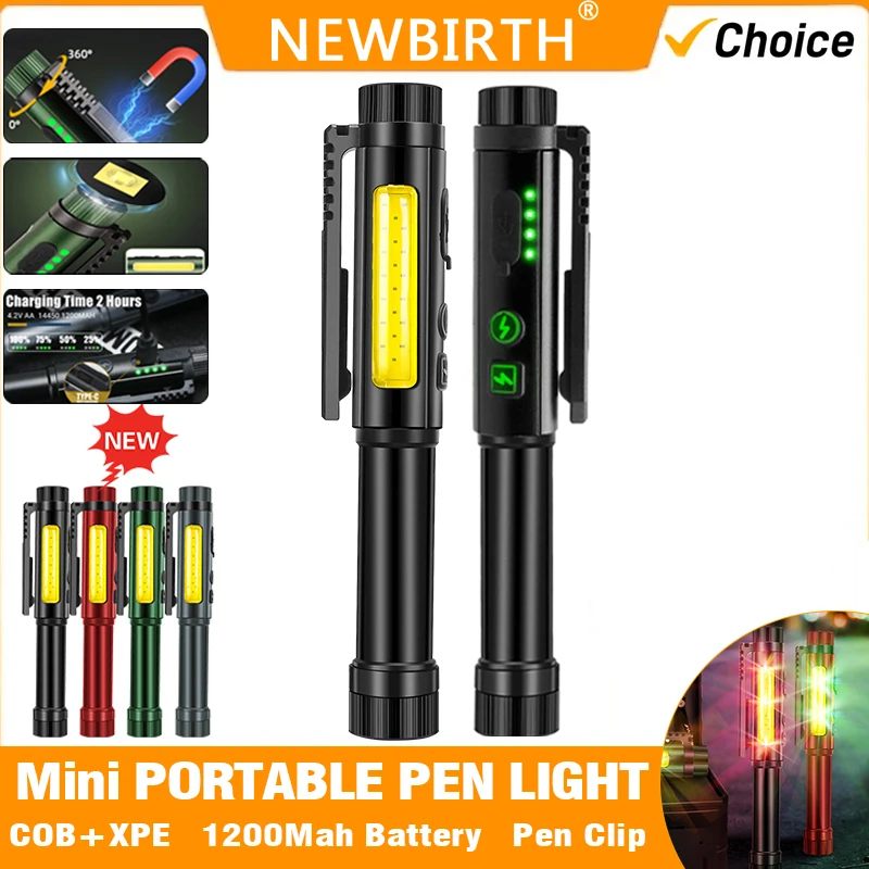 Rechargeable Mini Pen Light Pocket Dual Light Sources Flashlight 8 Modes Torch with Magnet For Camping Outdoor Emergency