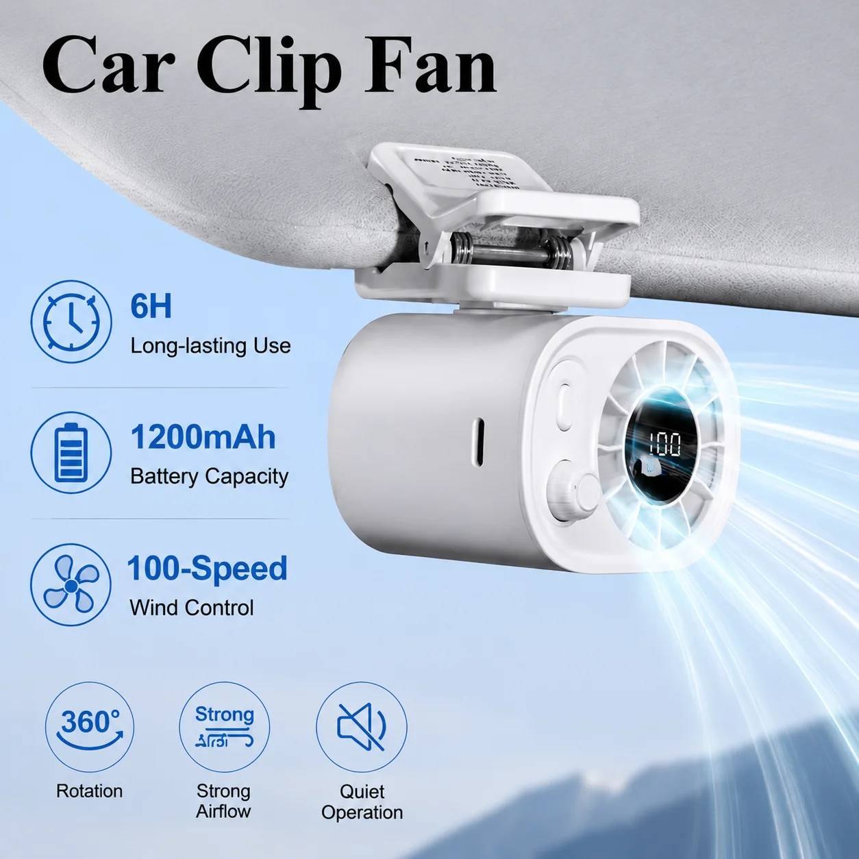 Desktop Clip-on Cooling Fan High-speed Adjustable 100-speed Waist Fan,USB Rechargeable Neck Fan for Travel Camping and Outdoors