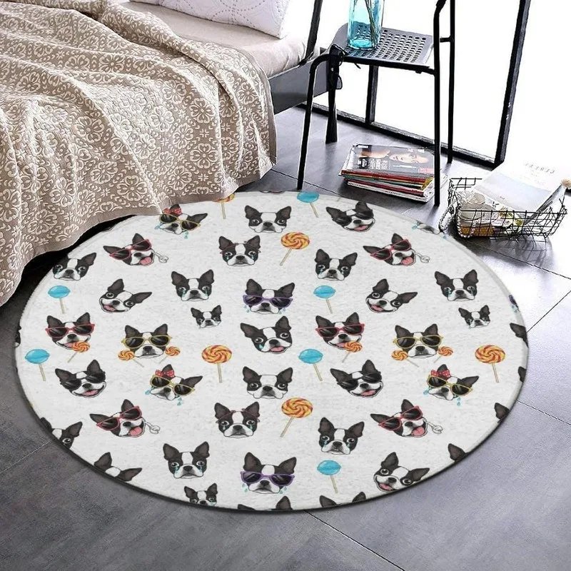 Runder Teppich mit Cartoon-Hund, weich, rutschfest, Bodenmatte, niedlicher Haustierliebhaber, Heimdekoration, runder Teppich für Wohnzimmer, Schlafzimmer, Flur
