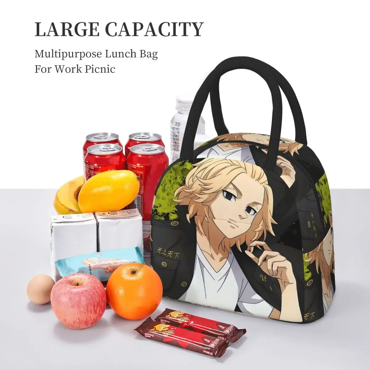 Anime Tokyo Revengers Kazutora Insulated Lunch Bag for Kids School Cooler Thermal Food Box Tote Portable Lunch Boxes Container
