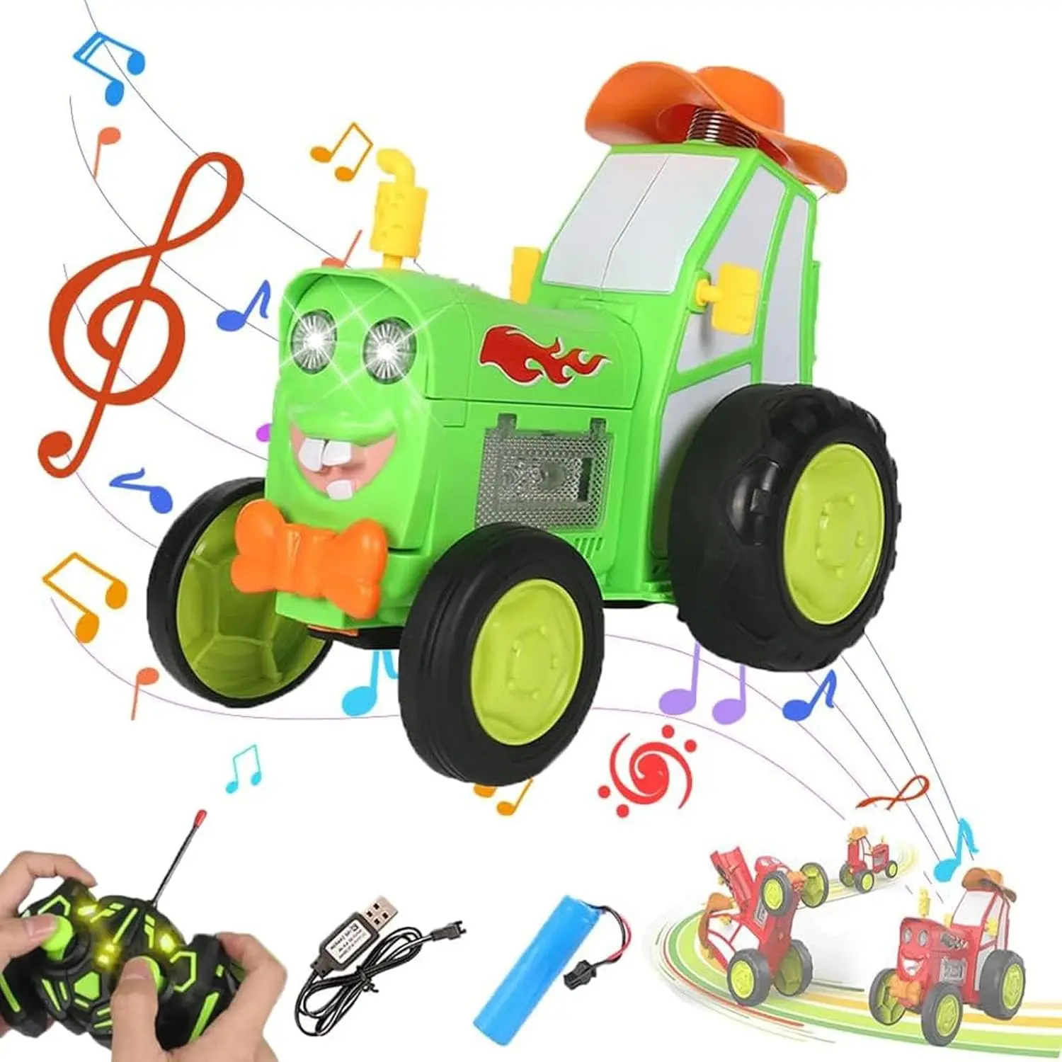 Remote Control Car Children's Toy jumping Rage Stunt With Lights, Rechargeable Wireless Controls Rocking car With LED Soft Music