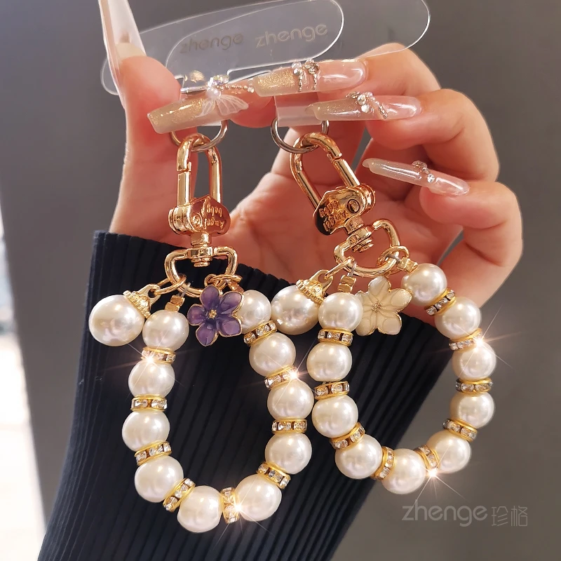 

High-end Diamond Pearl Phone Chain For Women, Anti-Loss Ring Pendant Wrist Strap