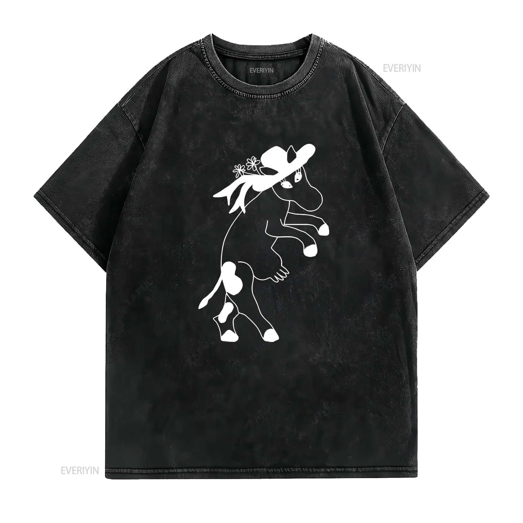 'Dancing cow'  Cotton T Shirt TA041522 vintage Washed Stretched Stylish Comfortable Soft Top For Everyday Wear Unisex fashion